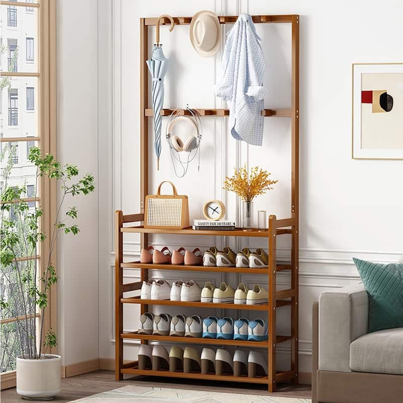 Industrial Entryway Shoes Rack Stand Coat Hat Rack with 8 Hooks - Bed ...