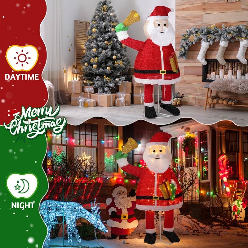 6FT Lighted Santa Claus Holding Bell Christmas Yard Decorations for Xmas Outdoor Holiday Indoor Decor Lighted Holiday Displays