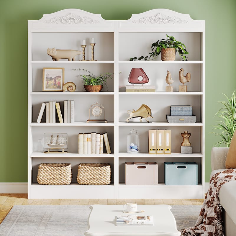 5-Tier Bookcase, Wood Bookshelf for Living Room, Bedroom, Home Office, White