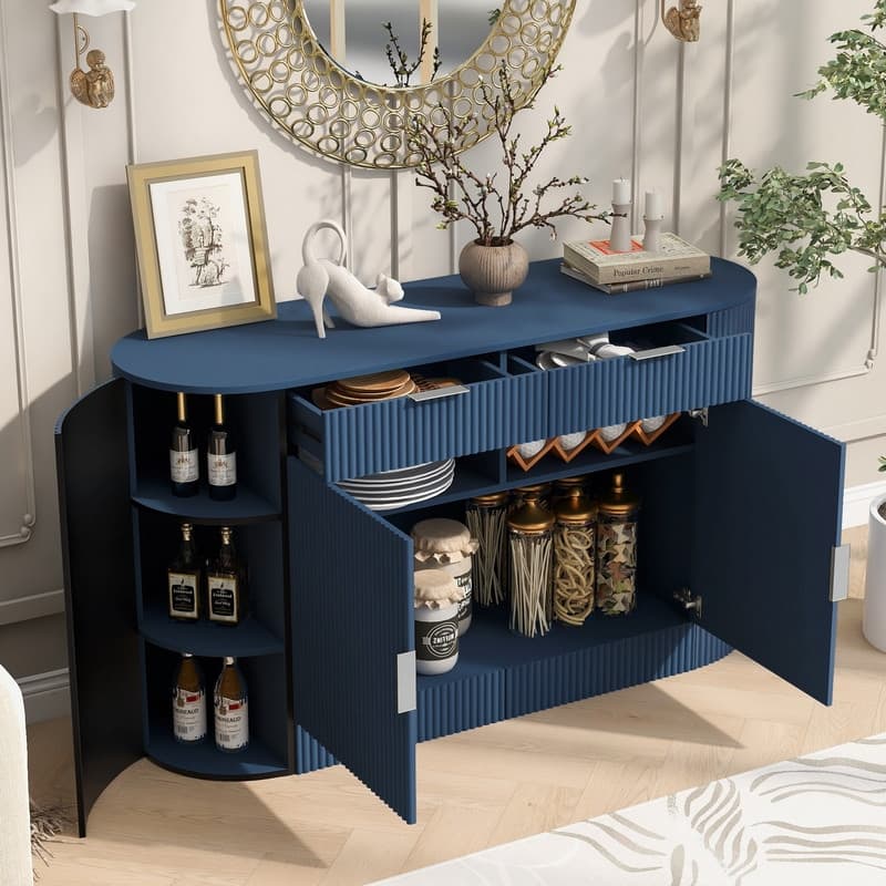 Modern 55.1" Sideboard Buffet Cabinet with 2 Curved Side Door and 2 Drawers for Living Room and Dining Area