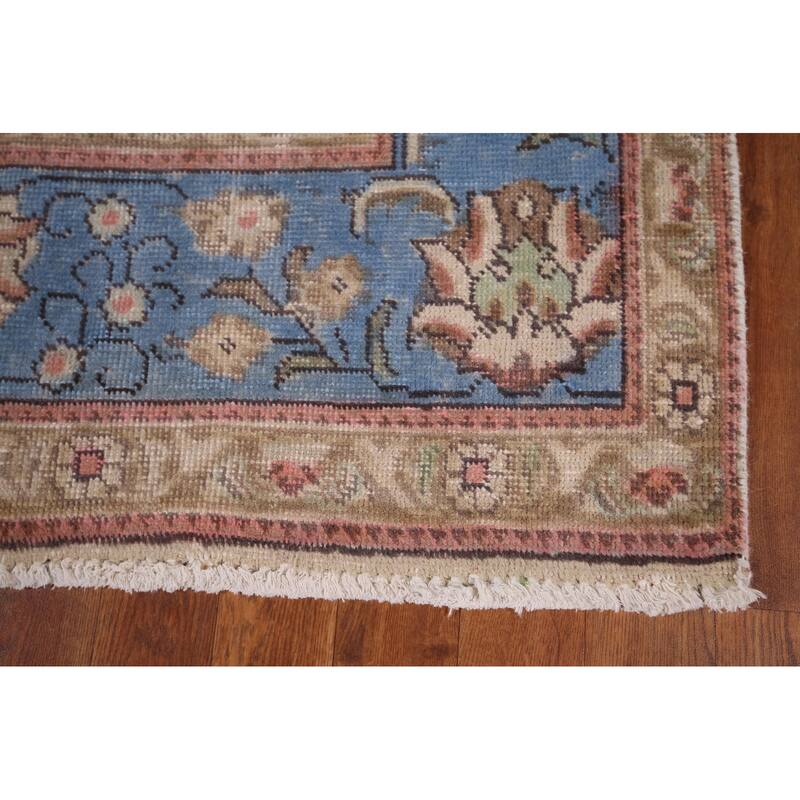 Blue Tabriz Persian Vintage Area Rug Handmade Wool Carpet - 6'6" x 9'10"