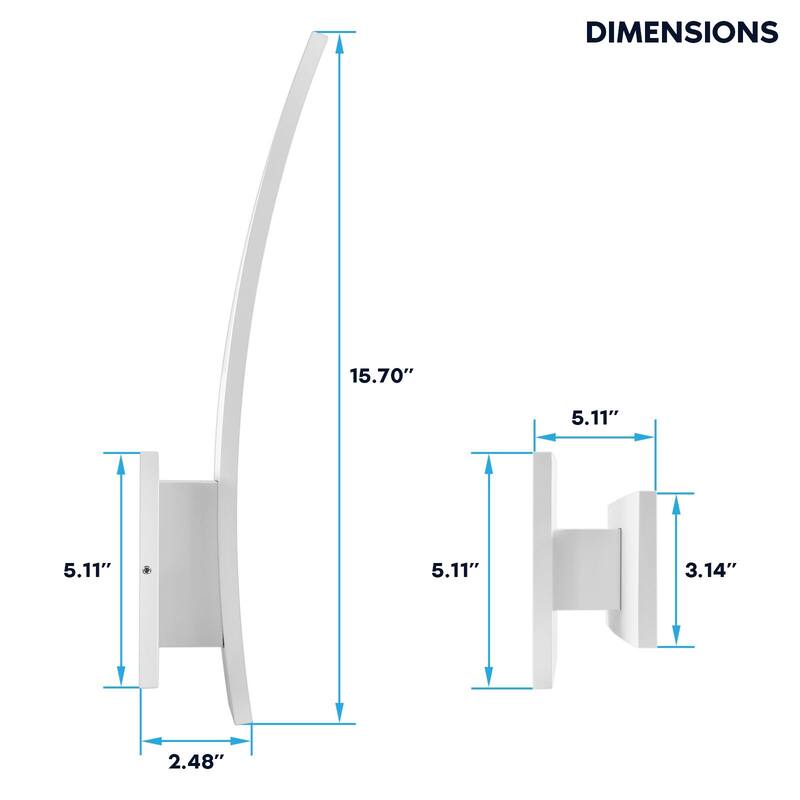 LUXRITE 15-Inch LED Curved Outdoor Wall Sconce, 5CCT, 1000LM, 15W, IP65, Dimmable, Exterior Light Fixture White 2 Pack