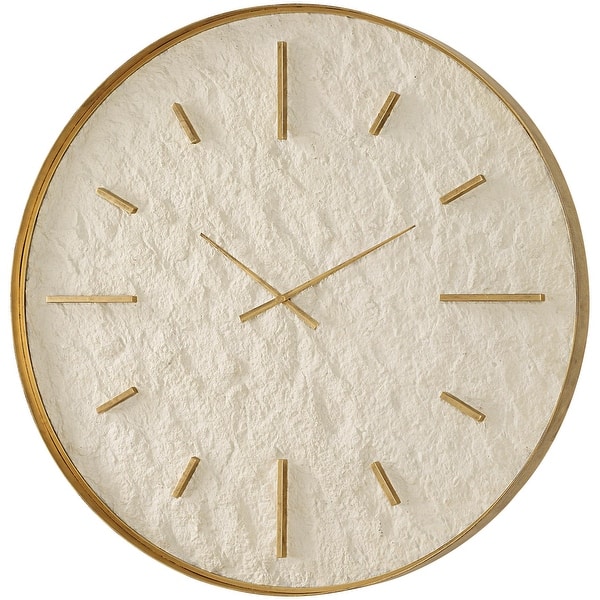 slide 2 of 4, Uttermost 06467 36" Stone Serenity Iron and Stone Analog Wall Mounted Antiquated Gold / Off-White