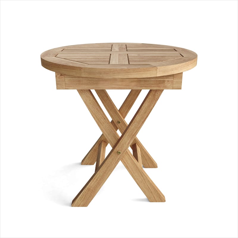 HomeRoots 20" Natural Rounded Solid Wood Folding Outdoor Side Table