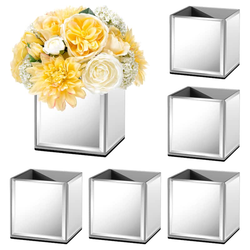 Set of 6 Modern Mirrored Cube Vases