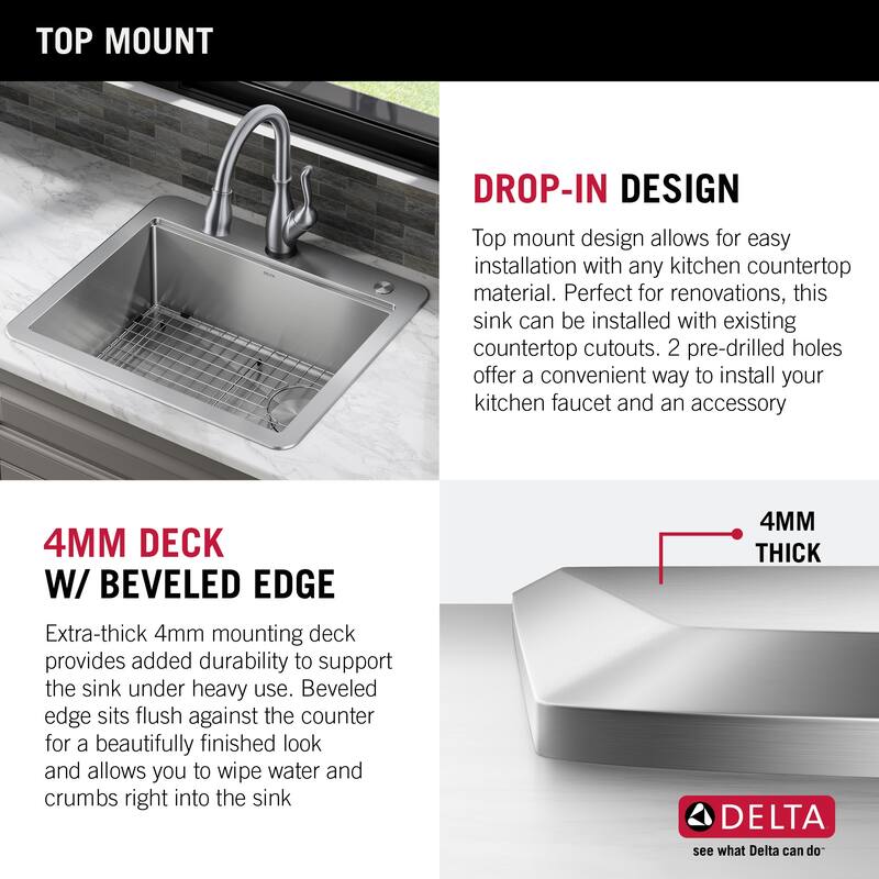 Delta Lorelai 33� Workstation Kitchen Sink Top Mount Drop-In 16 Gauge
