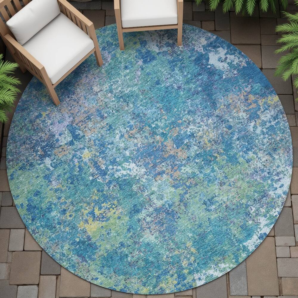 Machine Washable Indoor/Outdoor Abstract Watercolor Chantille Rug