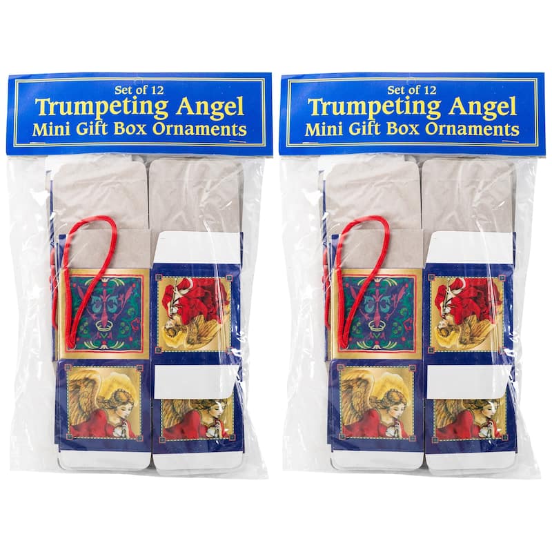Trumpeting Angel Mini Gift Box Christmas Ornaments - 2" - Set of 24