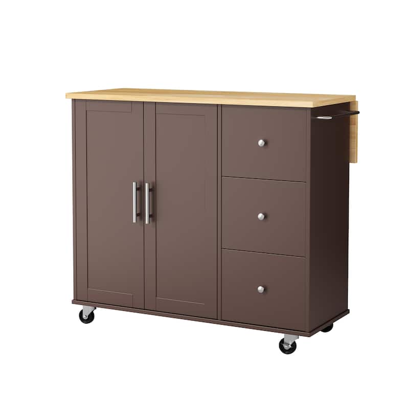 Rolling Kitchen Island with Storage Cabinet & 3 Drawers – Mobile Storage Cart with Extendable Countertop for Small Spaces