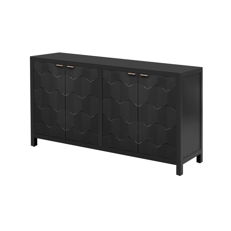 4-Door Console Sideboard with Metal Handles for Living Room or Entryway Storage Solutions