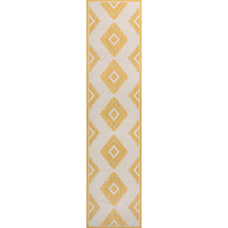 JONATHAN Y Aimee Geometric Moroccan Diamond Black/Cream Indoor/Outdoor Area Rug - 2 X 8 - Yellow/Cream