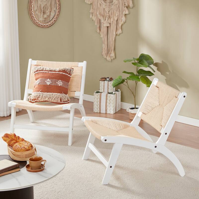 Modern Accent Chairs for Living Room,Accent Chair,Side Chair Natural Wood Woven Weave Paper Rope Seat