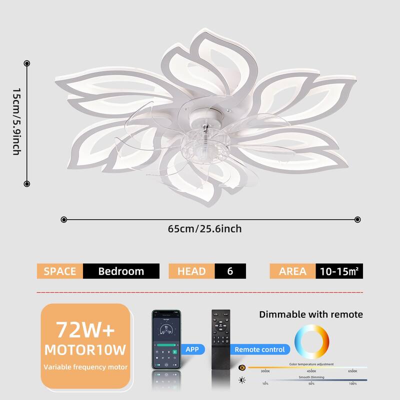 30'' 7 - Blade Ceiling Fan with LED Lights，Indoor Remote Control Ceiling Fans with Lights