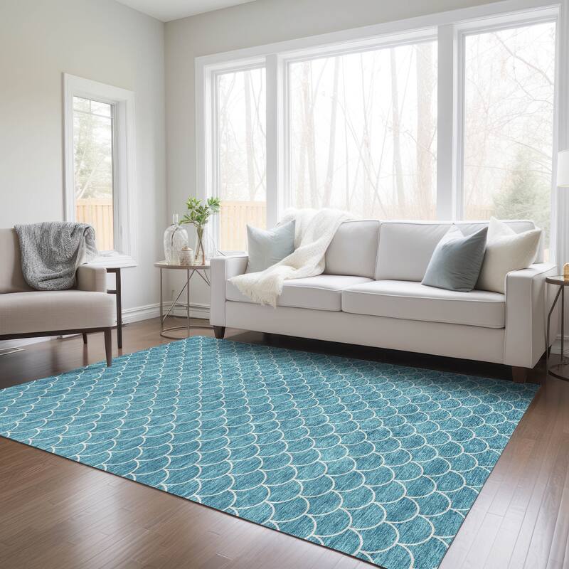 Machine Washable Indoor/ Outdoor Chantille Modern Geo Rug