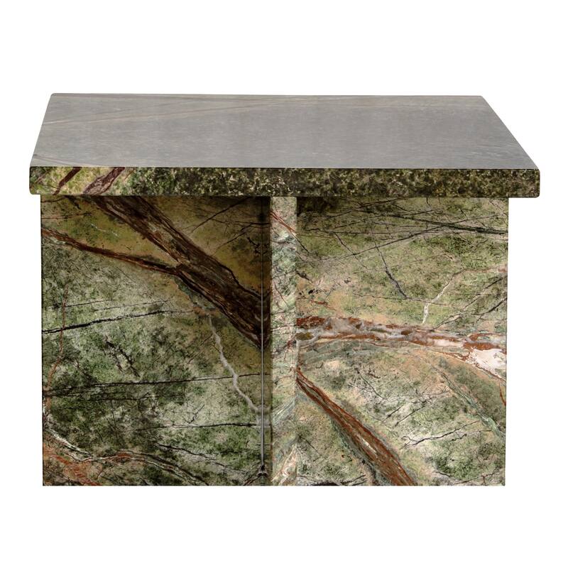 NADAAL STUDIOS Indra Accent Table, Square Rosso Levanto Marble, Indoor & Outdoor Use, Red
