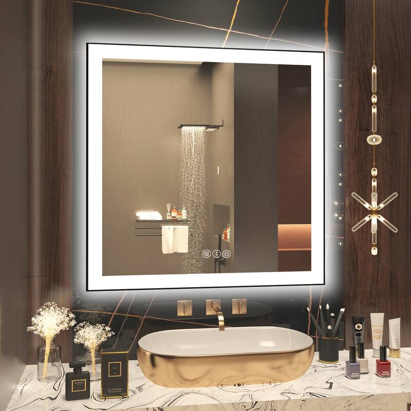 QuivaraView Premium Black Aluminum Framed LED lighting Vanity Mirrors - 36" x 36"