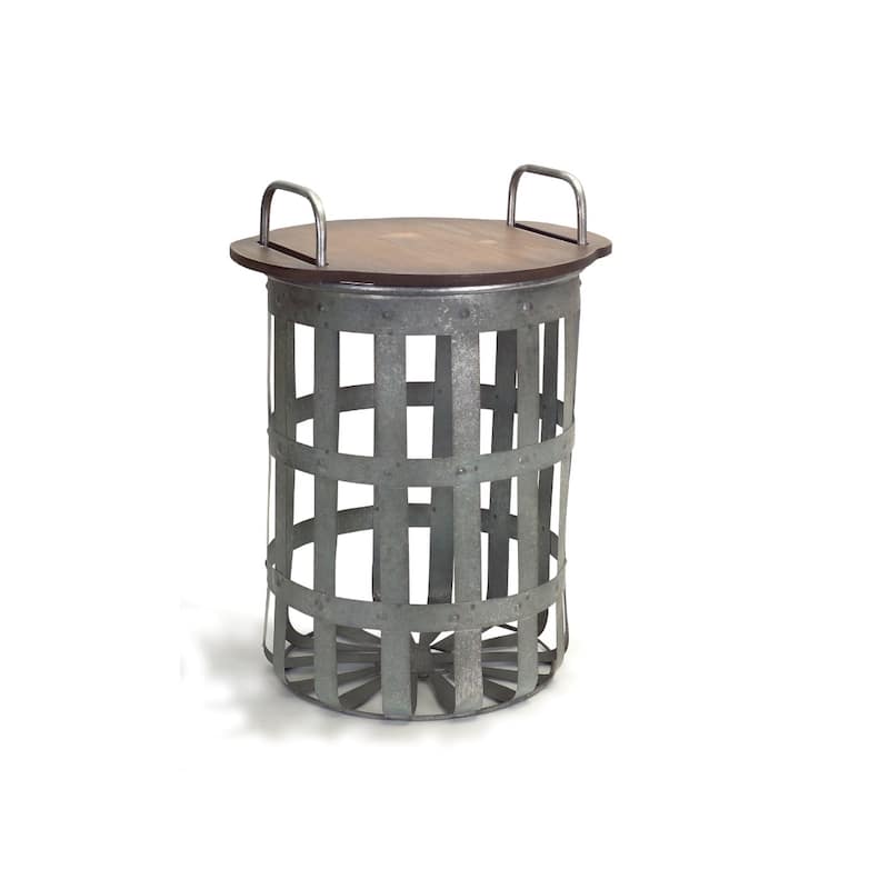 Brown Wood Tray Top End Table Set of 2 with Grey Metal Base - 11” x 11” x 15.5” (D x W x H)