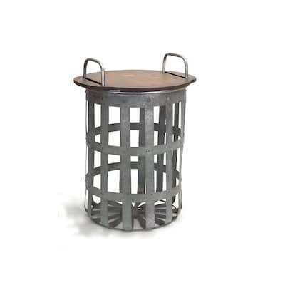 Brown Wood Tray Top End Table Set of 2 with Grey Metal Base - 11” x 11” x 15.5” (D x W x H)