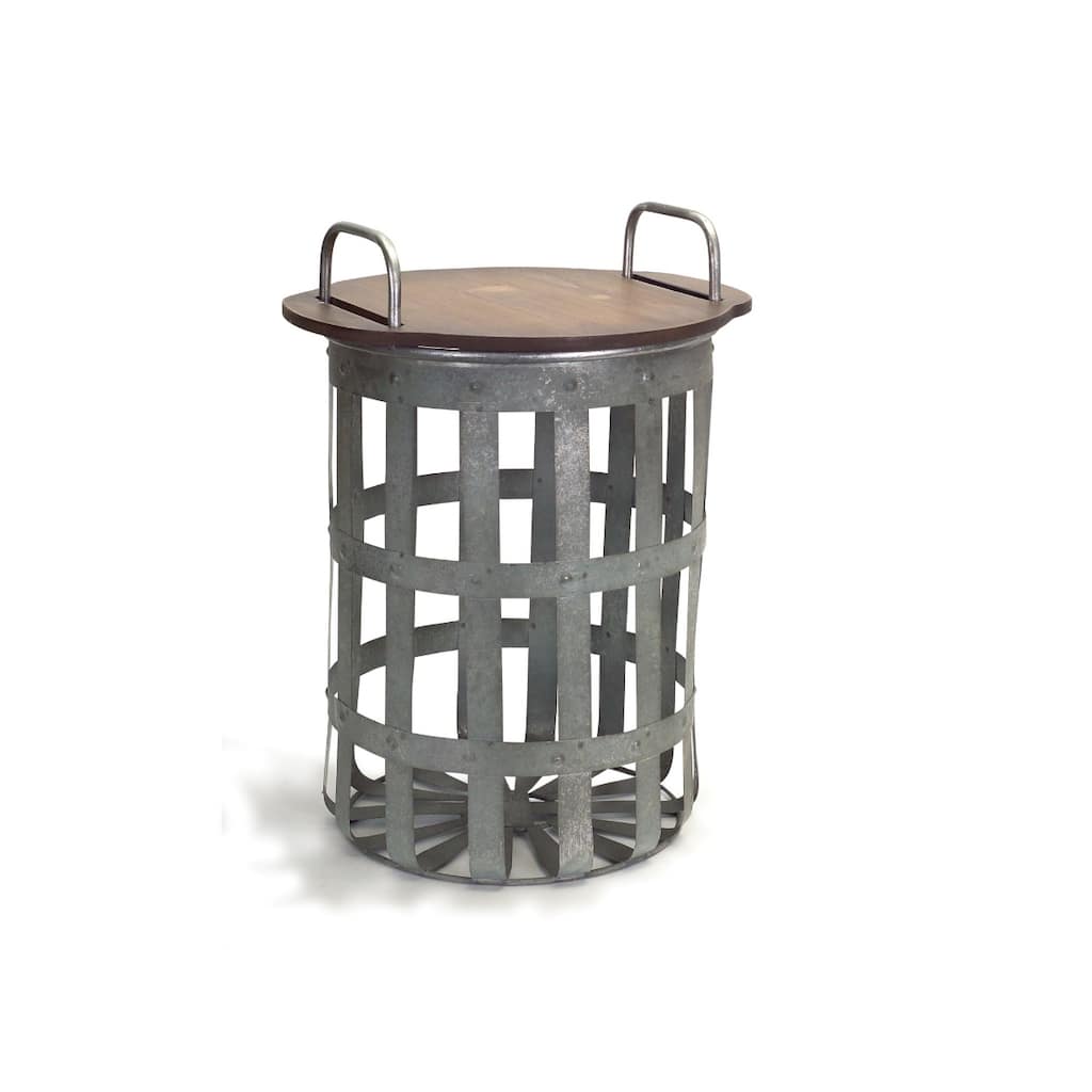 Brown Wood Tray Top End Table Set of 2 with Grey Metal Base - 11” x 11” x 15.5” (D x W x H)