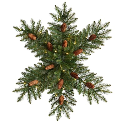 30" Pre-Lit Snowflake Dunhill Fir Wreath with Pinecones and 40 Lights - Green - 30