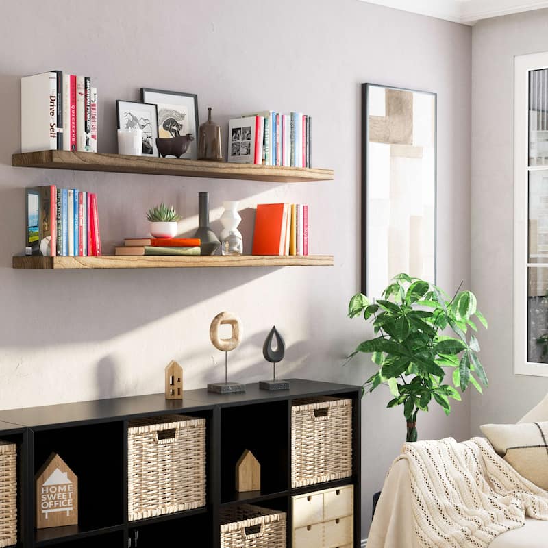 Wallniture BOIS 48-60-72 inch Long, 9.25" Deep, 1.5" thick Floating Shelf with Hidden Bracket, Living Room Decor Burnt, 1 Pc - 48"