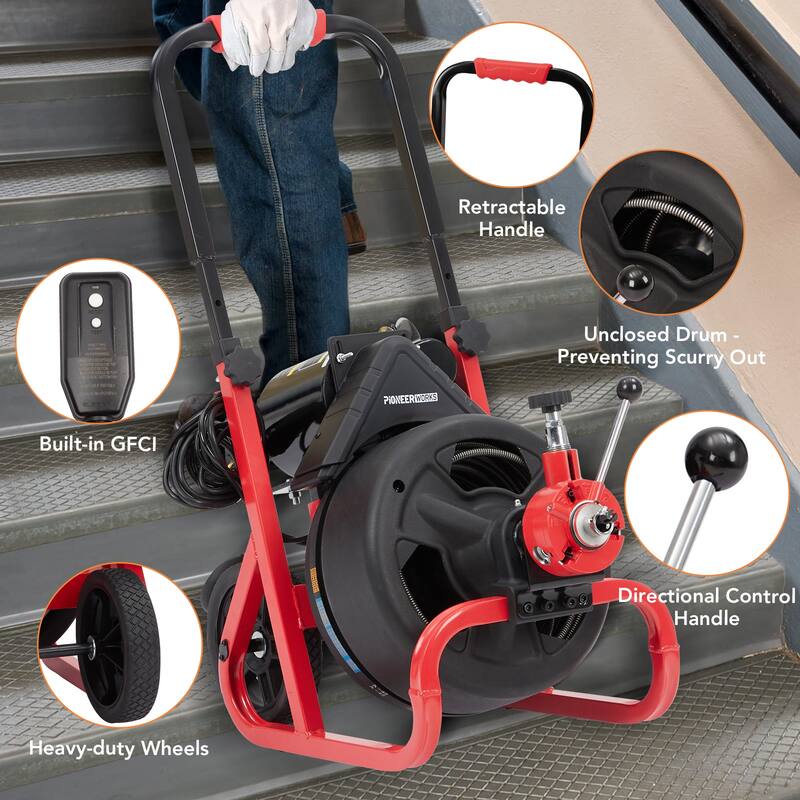 3/8In x 100Ft Heavy Duty Drain Cleaner Machine, Electric Drain Auger for 1-4 Inch Pipes