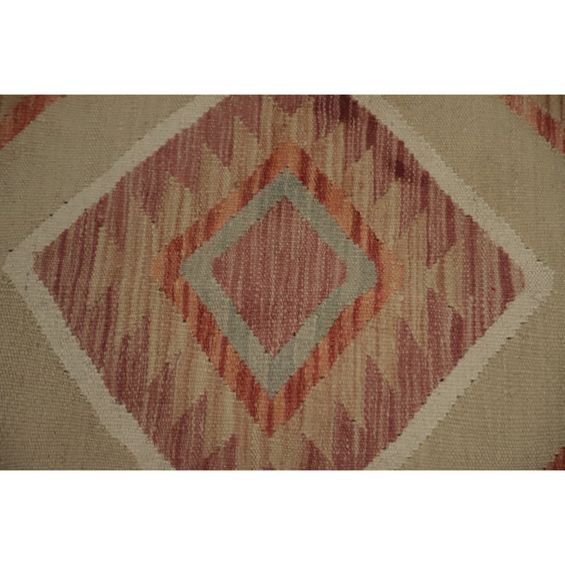 Hand Woven Oriental 100% Wool Carpet Southwestern Tribal Beige & Ivories Kilim Area Rug - 6' 7'' X 4' 11''