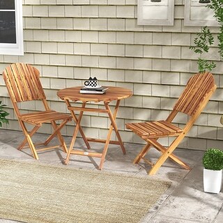 3 Pieces Wood Folding Patio Bistro Set Outdoor Table and Chairs Set ...