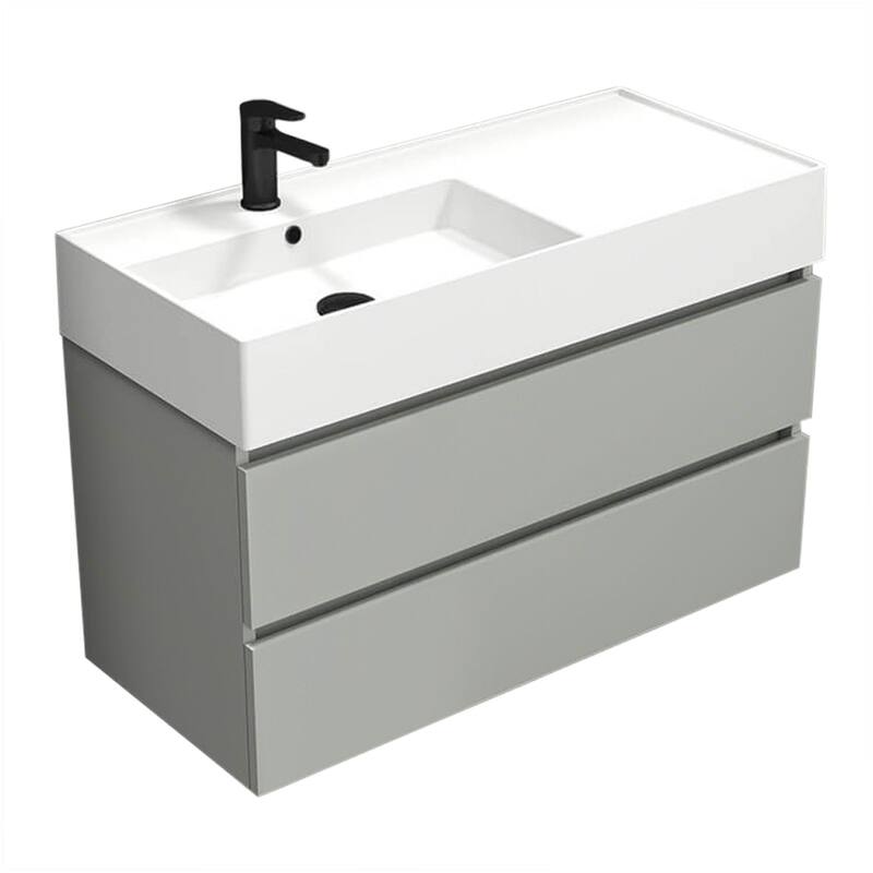 Nameeks Block-4018-W Block 40" Wall Mounted Single Basin Vanity Set - Grey Mist - Steel Finish