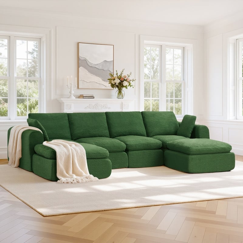Spruce & Spring Compressed Modular Sectional Boneless Sofa for Living Room - Moss green-6PC