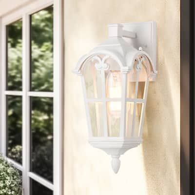 White Modern Outdoor Wall Light Clear Glass Exterior Light Fixture