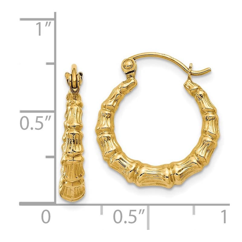 Curata 14k Yellow Gold Bamboo Design Hoop Earrings (2mm x 11mm)