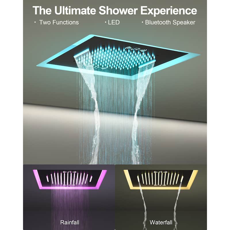 GRANDJOY LED Music Shower System 20"& 10" Dual Shower Heads with Handheld Shower