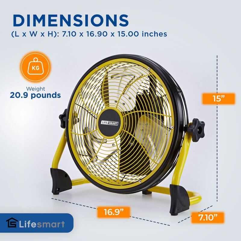 Lifesmart FGD-12C 12 In Rechargeable Battery Powdered Variable Speed Fan, Yellow - 8.20