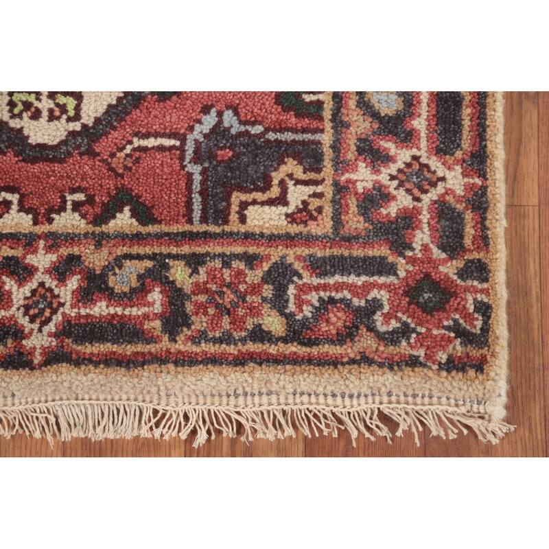 Geometric Heriz-Serapi Accent Rug Handmade Beige Wool Carpet - 2'0"x 4'0"