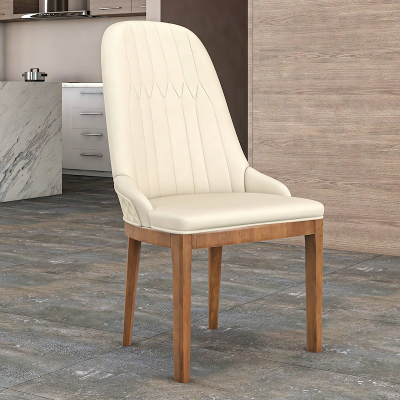 Leather Dining Chair with Rubberwood Legs Set of 4 Side Charis Sleek Diamond Stitching Back