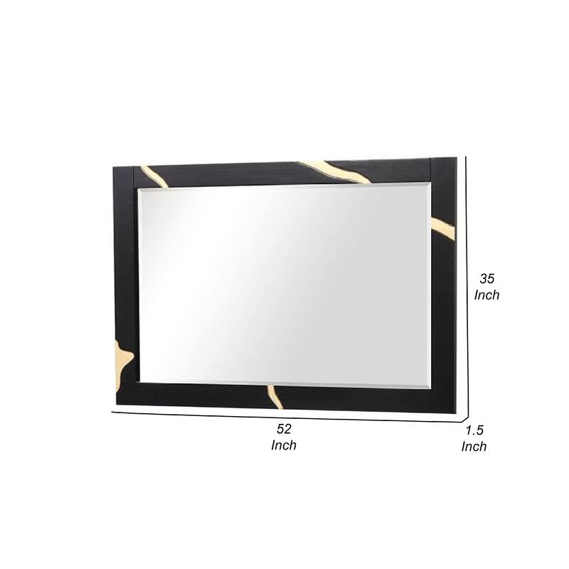 Goldie Dresser Mirror, Beveled Glass, Gold and Black Solid Wood, 35x52 - Black, Gold