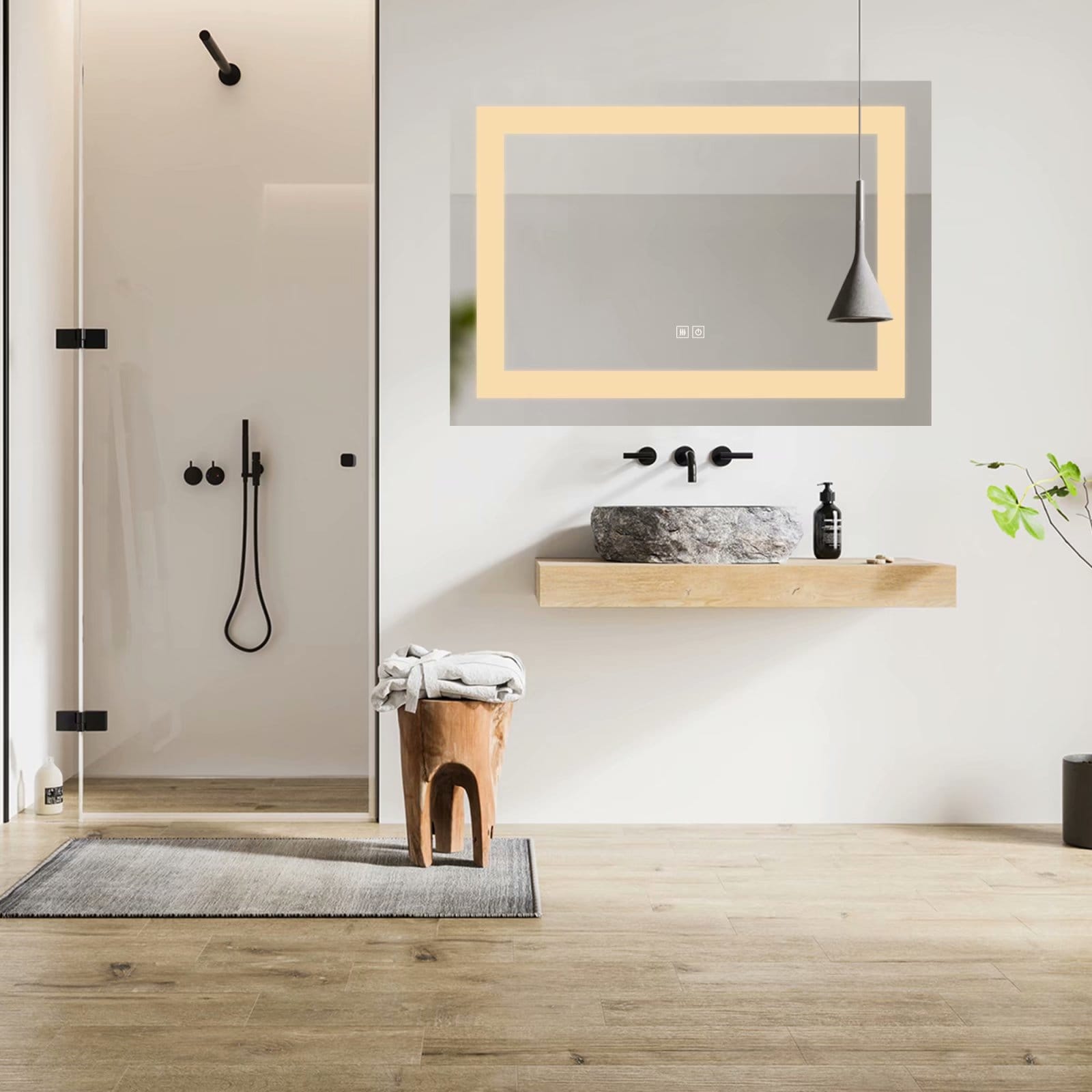 Anti-fog Bathroom Wall Mirror with LED Lights GETZ Round Mirror for Bathroom Gold/Black Light Up Backlit Touch Make-up Vanity Mirror with Touch Sensor Switch