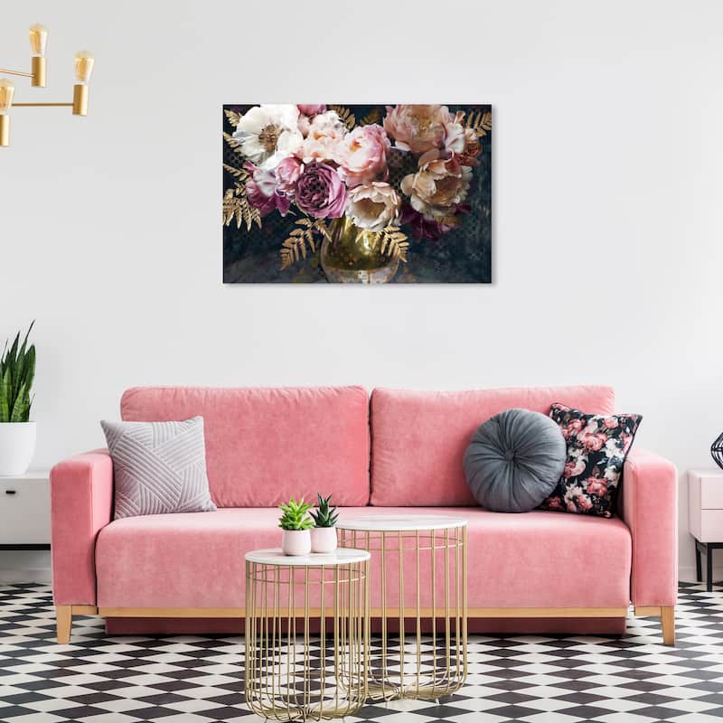 Wynwood Studio Canvas Floral and Botanical Royal Bouquet Purple and Metallic Gold Traditional Wall Art Canvas Print - 24 x 36