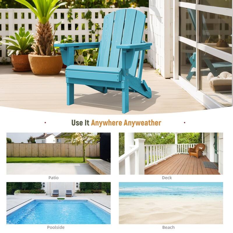 3-Position Reclining Folding Outdoor Chair – PE Wood Grain, Weather-Resistant