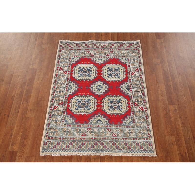 Kazak Accent Rug Hand-Knotted Wool Carpet - 3'5"x 4'10"