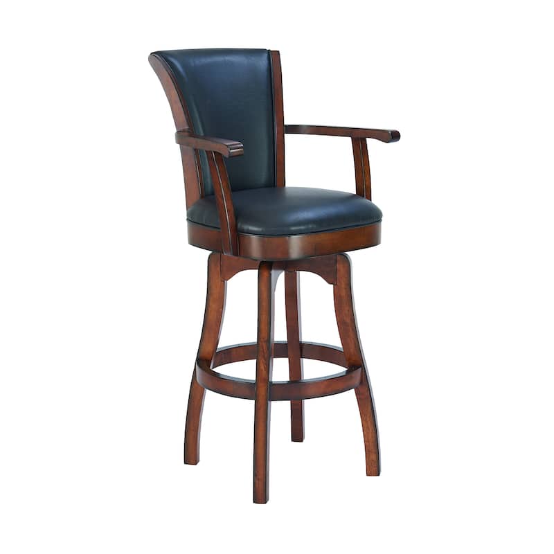 Raleigh Grey Faux Leather & Black Wood Swivel Bar/Counter Stool with Arms