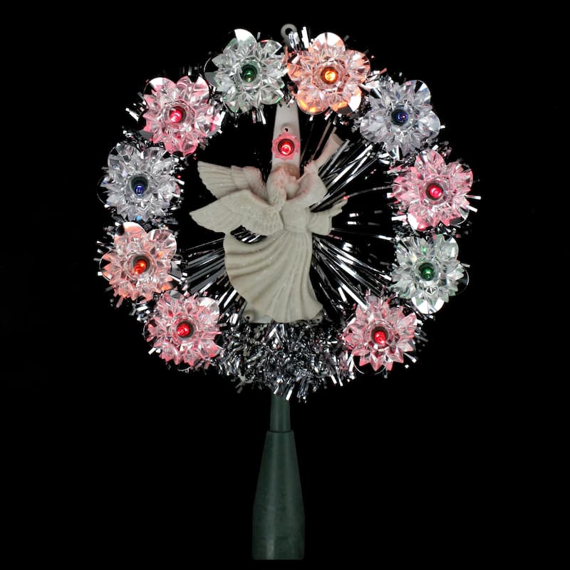7.5" Pre-Lit Silver Tinsel Wreath with Angel Christmas Tree Topper - Multi Lights - 7.5