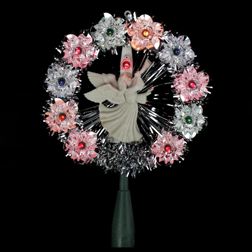 7.5" Pre-Lit Silver Tinsel Wreath with Angel Christmas Tree Topper - Multi Lights - 7.5