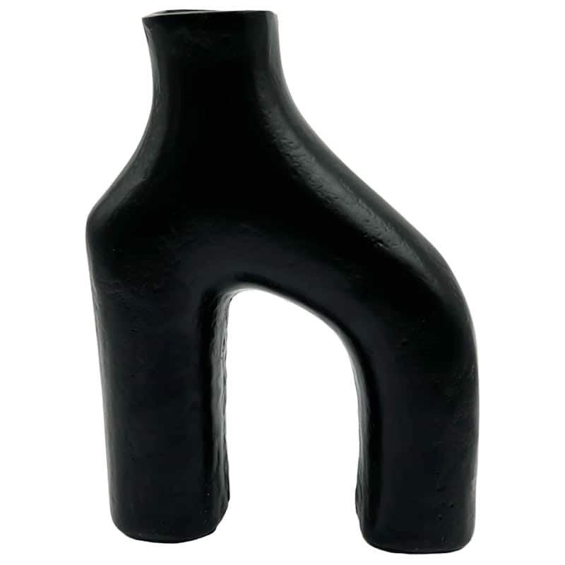 10 Inch Tall Decorative Handmade Aluminum Contemporary Flower Vase in Black