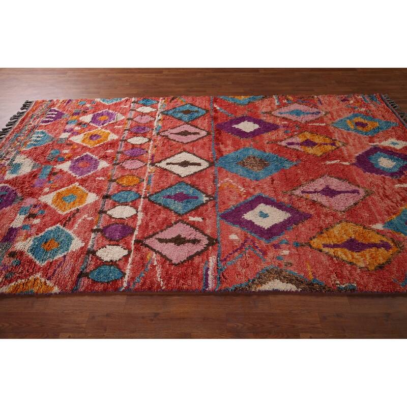 All-Over Geometric Plush Moroccan Area Rug Hand-Knotted Wool Carpet - 6'1"x 10'2"