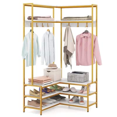 Costway Corner Garment Rack L-shaped Clothes Rack with Open Shelves & - See Details