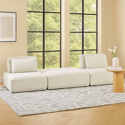 Stavan 2 Seat Modular Sofa, Square Ottoman Gray Boucle Adjustable Back