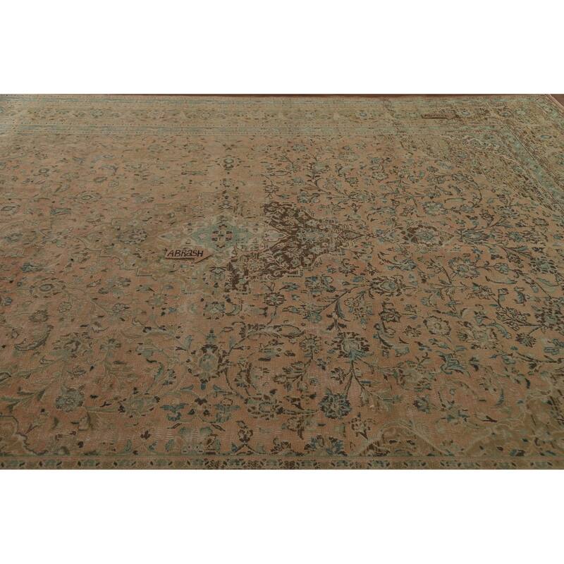 Hand Knotted Oriental 100% Wool Carpet Traditional Floral Peach Kashan Area Rug - 12' 5'' X 9' 5''