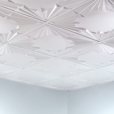 Fasade Art Deco Decorative Vinyl 2ft x 2ft Lay In Ceiling Tile in Matte White (5 Pack)
